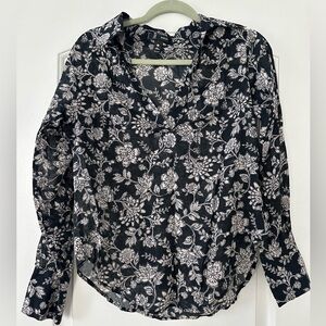 Aqua Black and White Floral Blouse
